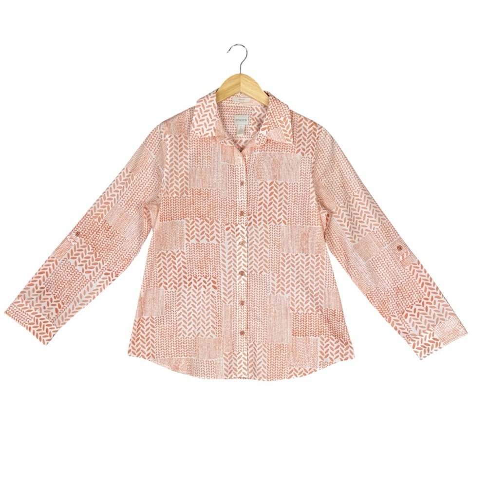 Chico's Women’s Shirt Blouse Size 0  4/6 Button Up Geometric Print